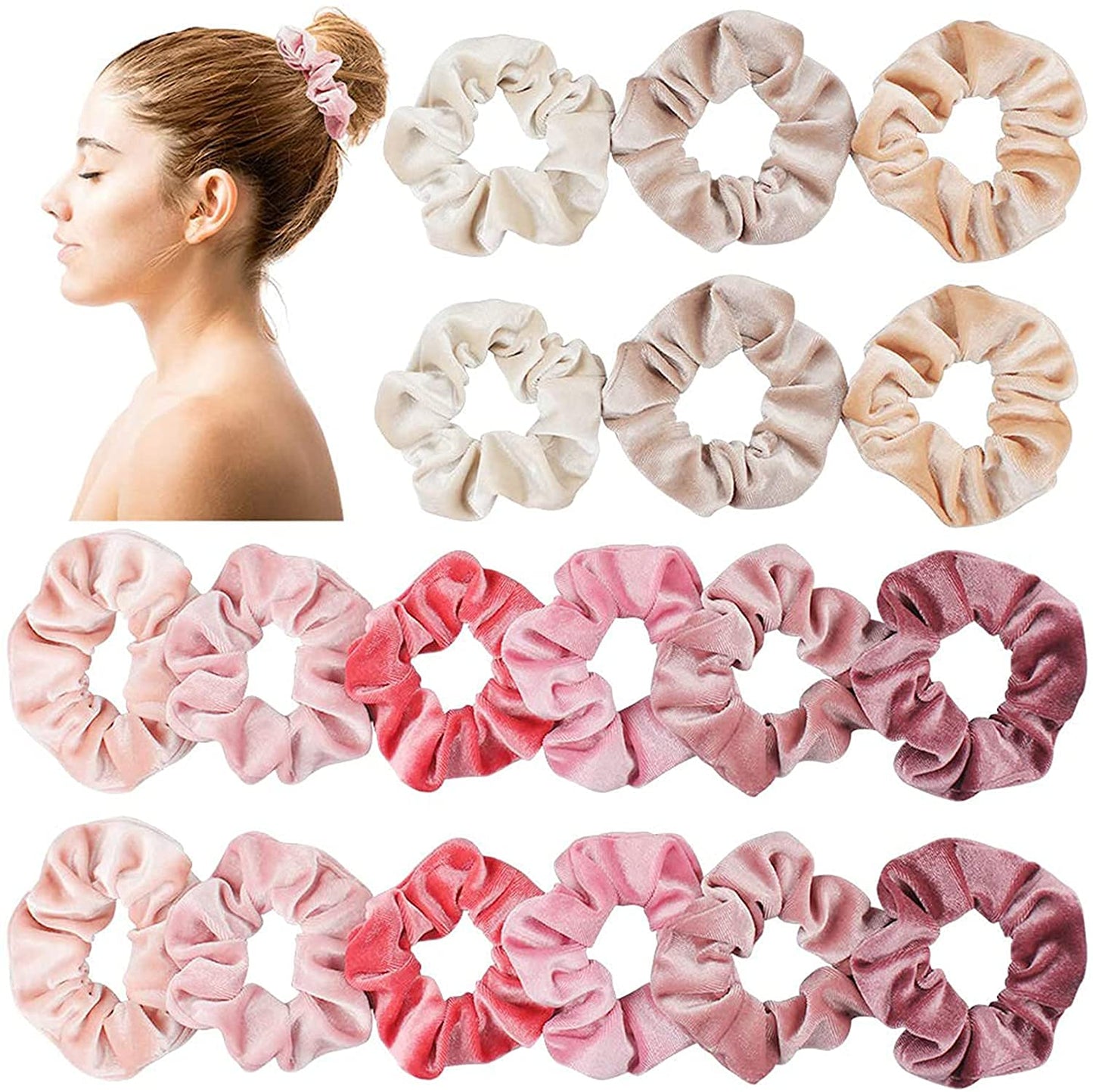 18 Pcs Blush Theme Hair Scrunchies Velvet Elastic Hair Bands Pink Love Scrunchy Hair Ties Hair Bobbles for Women and Girls