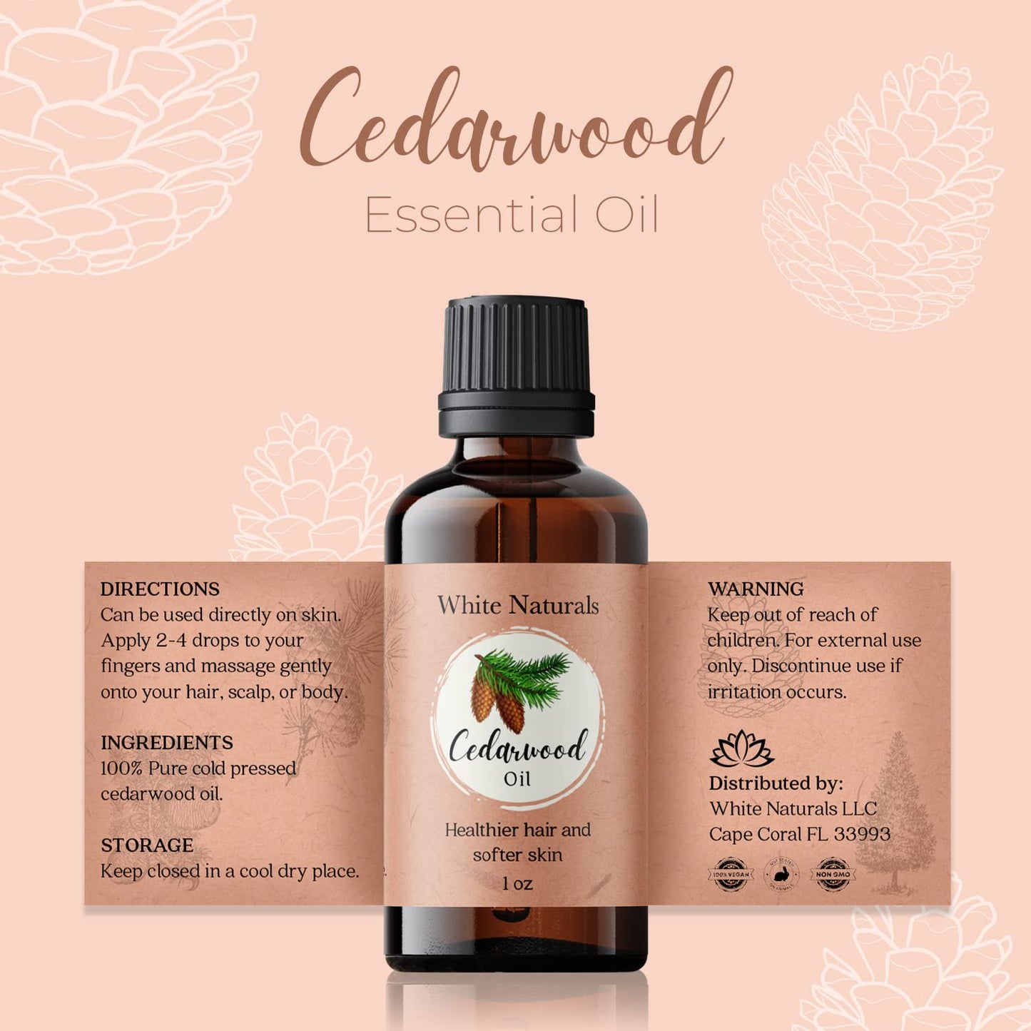 Cedarwood Essential Oil - Organic Pure Natural Undiluted Cedar Wood for Aromatherapy Home Diffuser, Premium Therapeutic Grade, Perfect for Massage Hair Body Skin Candle Soap Making with Glass Dropper