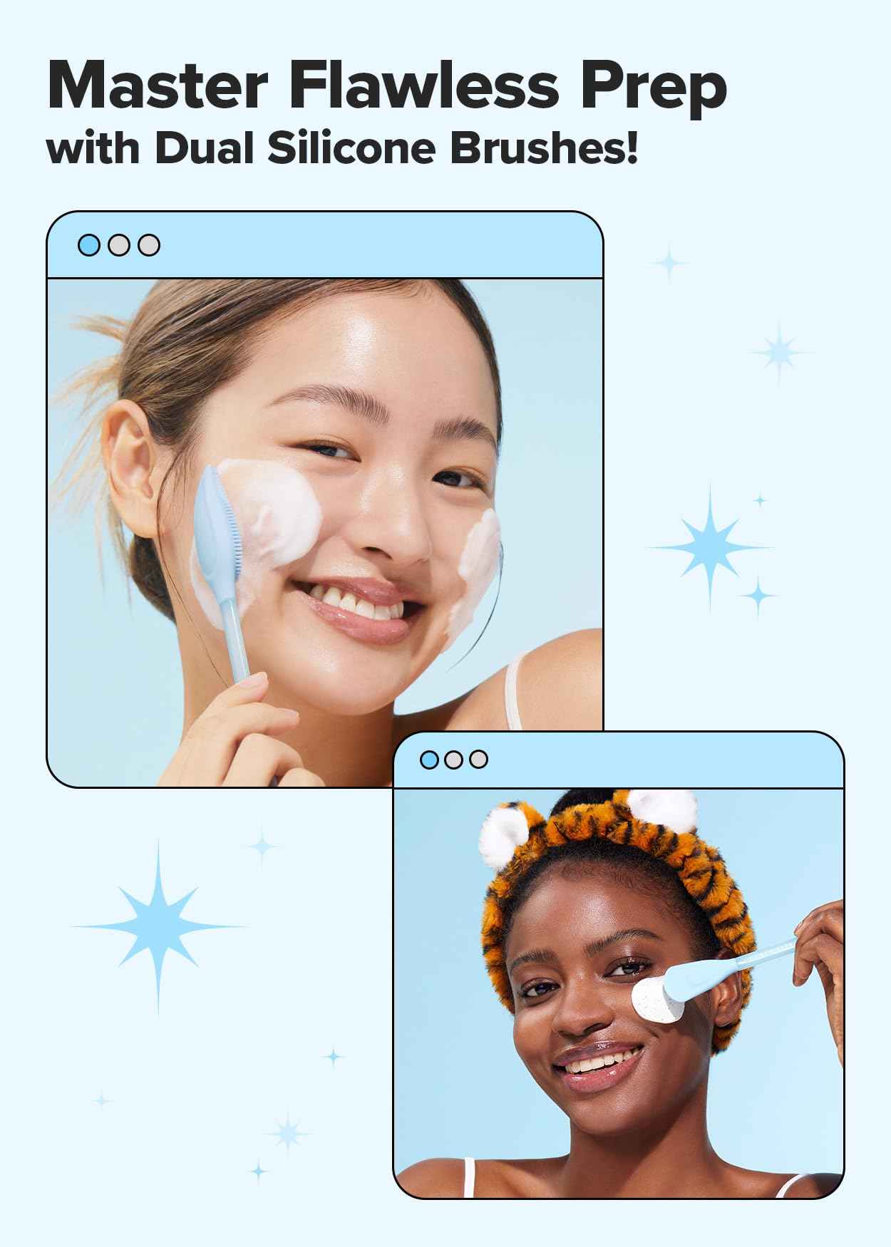 I DEW CARE Wash-off Masks with Headband Set - Scoop Party + 2-in-1 Cleansing Firming Silicone Mask Brush Bundle