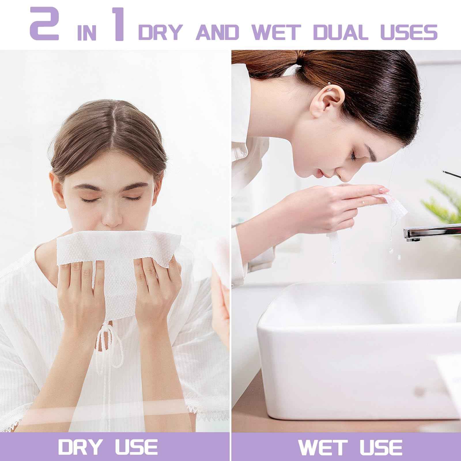 Disposable Face Towel 400 Count, Soft Cotton Face Towels, Dry Wipes Facial Cloths Towelettes for Washing and Drying, Lint Free Facial Tissue for Skincare, Makeup Remover and Cleansing