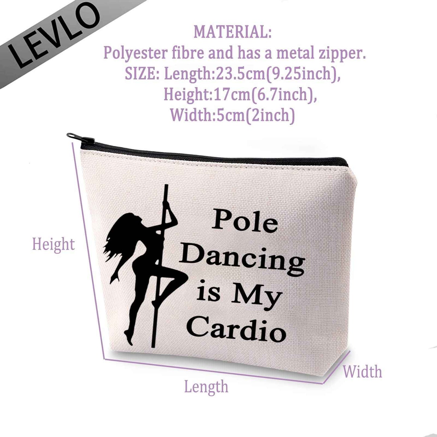 LEVLO Funny Pole Dancing Lovers Gifts Pole Dancing is My Cardio Makeup Bags Pole Dancing Dancer Bags (Pole Dancing is My Cardio)