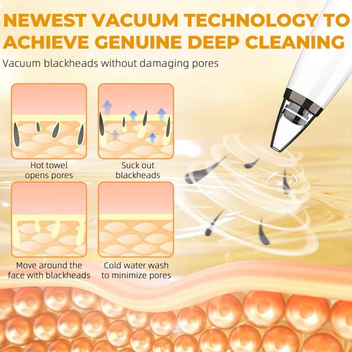 2025 Pore Vacuum, USB Rechargeable Blackhead Remover Vacuum,3 Levels Adjustable Pore Vacuum Blackhead Remover, with 6 Suction Power Probe,4 Golden Needle face Vacuum Pore Cleanser Kit-White
