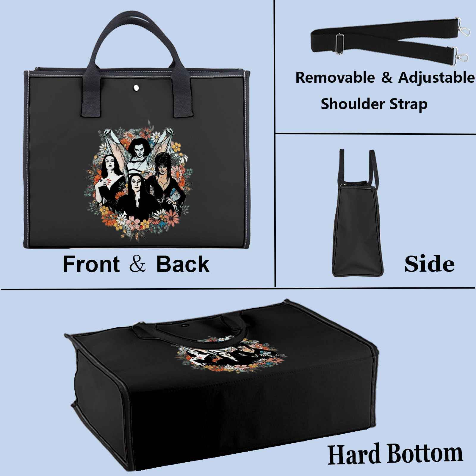 WZMPA Goth Queens With Flowers Cosmetic Bag Lily & Morticia & Vampira Fans Gifts Ghoul Gang Makeup Zipper Pouch Bag (Goth Queens TB-BL)