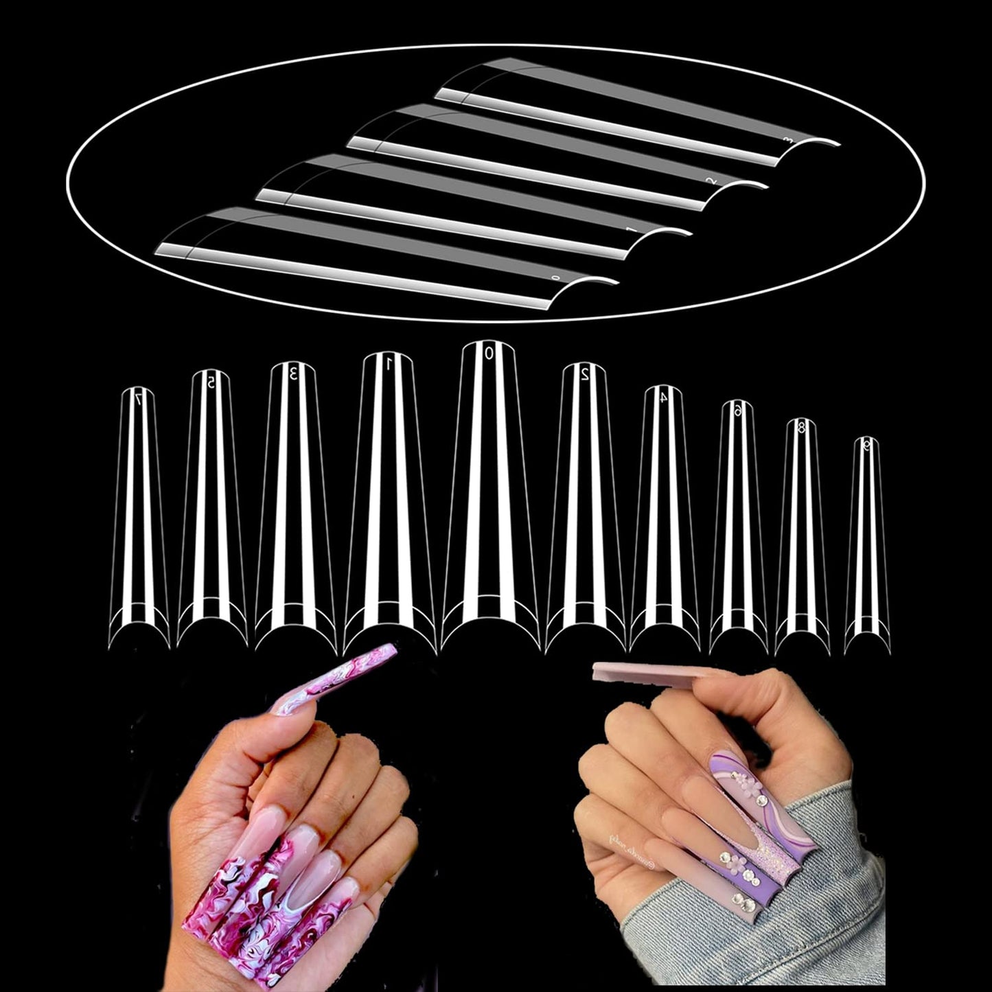 XXL No C Curve Coffin Nail Tips for Acrylic Nails -600 Pcs None C Curve 2Xl Extra Long Nail Tips WOWITIS Half Cover Coffin False Nails Tips Clear Fake Nail Tips with Box for Nail Salon 10 Sizes