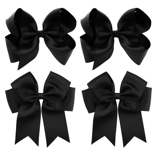 4 PCS 6 Inch Big Hair Bow Clips For Girls,Bow Clip with Tails Hair Bows Alligator Clips (Black)