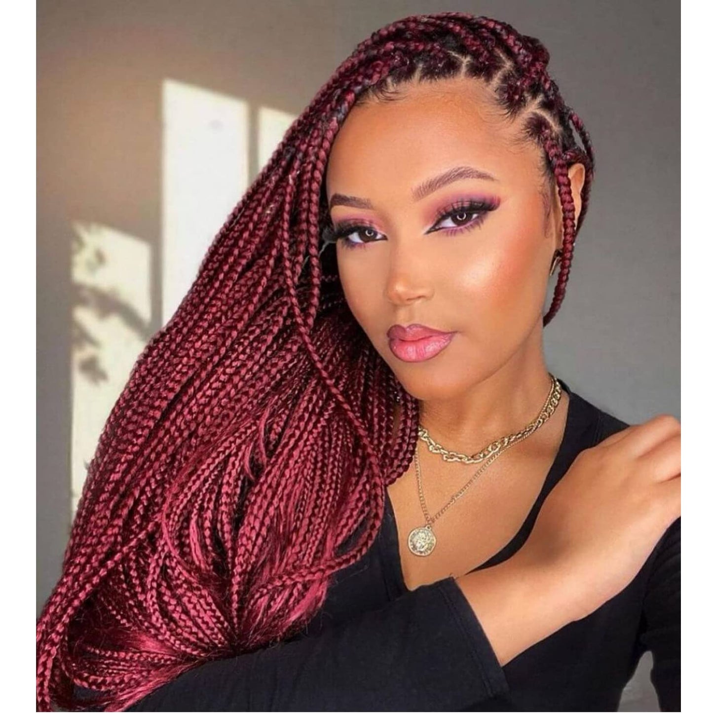 Ombre Red Crochet Box Braid 30inch 6Packs Midium Size Premium Synthetic Crochet Braids Waist Length Individually Prelooped Handmade Soft Braids Hair Extension For Girls Women(30inch M1BBug)