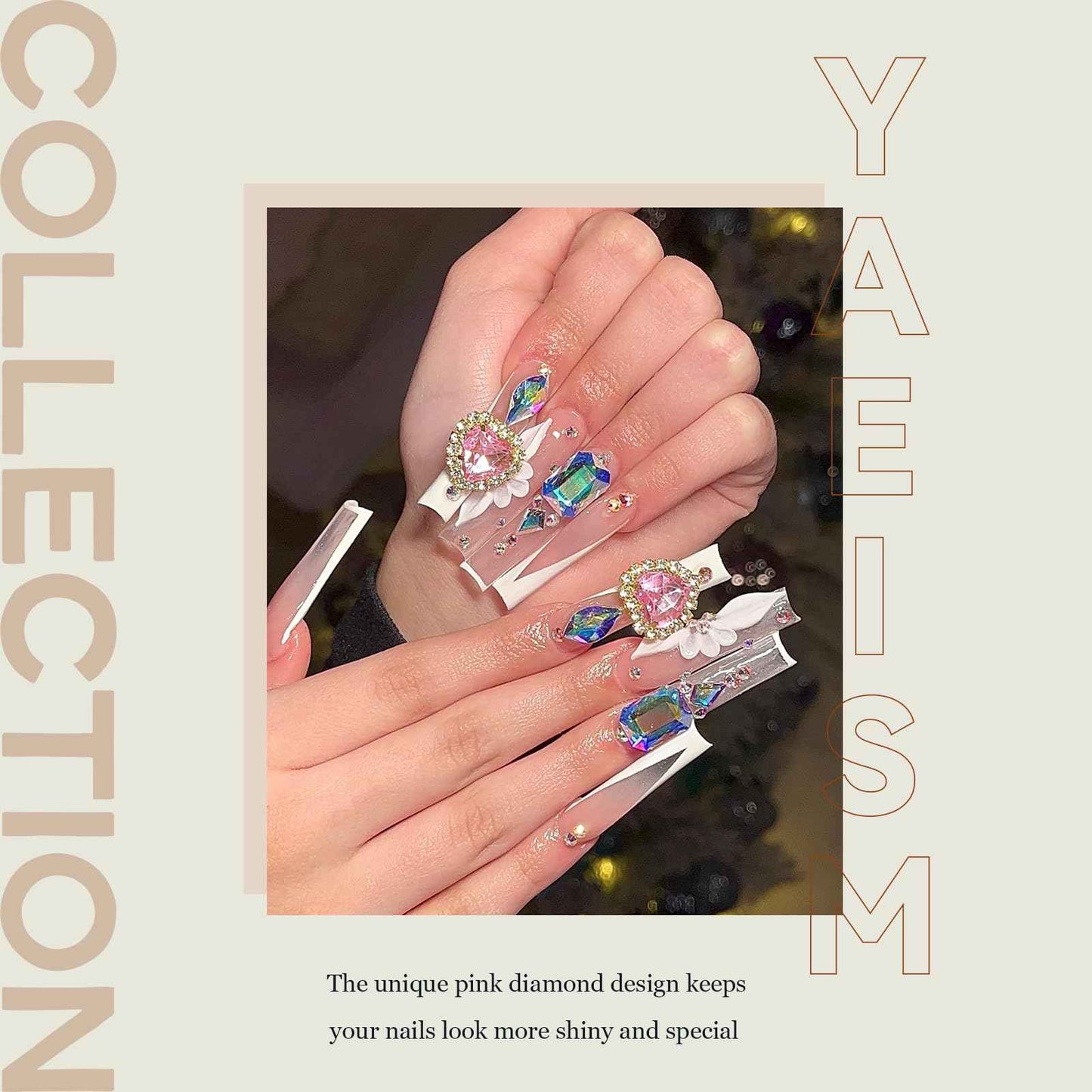 YAEISM 100PCS Gold Nail Charms 3D Valentine's Day Pink Heart Nail Charms Crystal Heart Nail Gems Shiny Bow Nail Charms Acrylic Bowknot for Women DIY Crafts Decoration