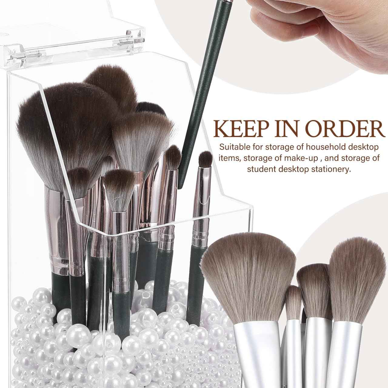 Zerodeko 2Pcs Acrylic Holder with Lid – Makeup Brush Clear DIY Cosmetic Organizer for Desktop, Storage Box for Makeup Brushes, Pens, Stationery, Nordic Style Desk Organizer