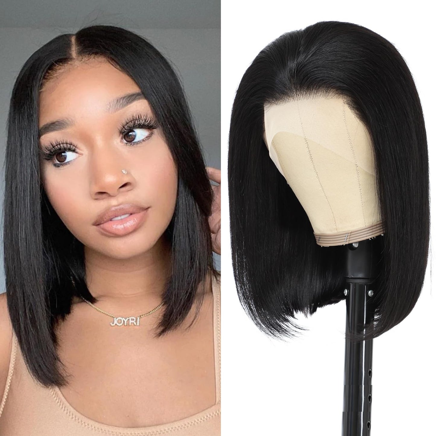 Bob Wig Human Hair 13x4 HD Lace Front Wig 150 Density Glueless Pre Plucked with Baby Hair Short Bob Wigs for Women (12 Inch, Natural Color)