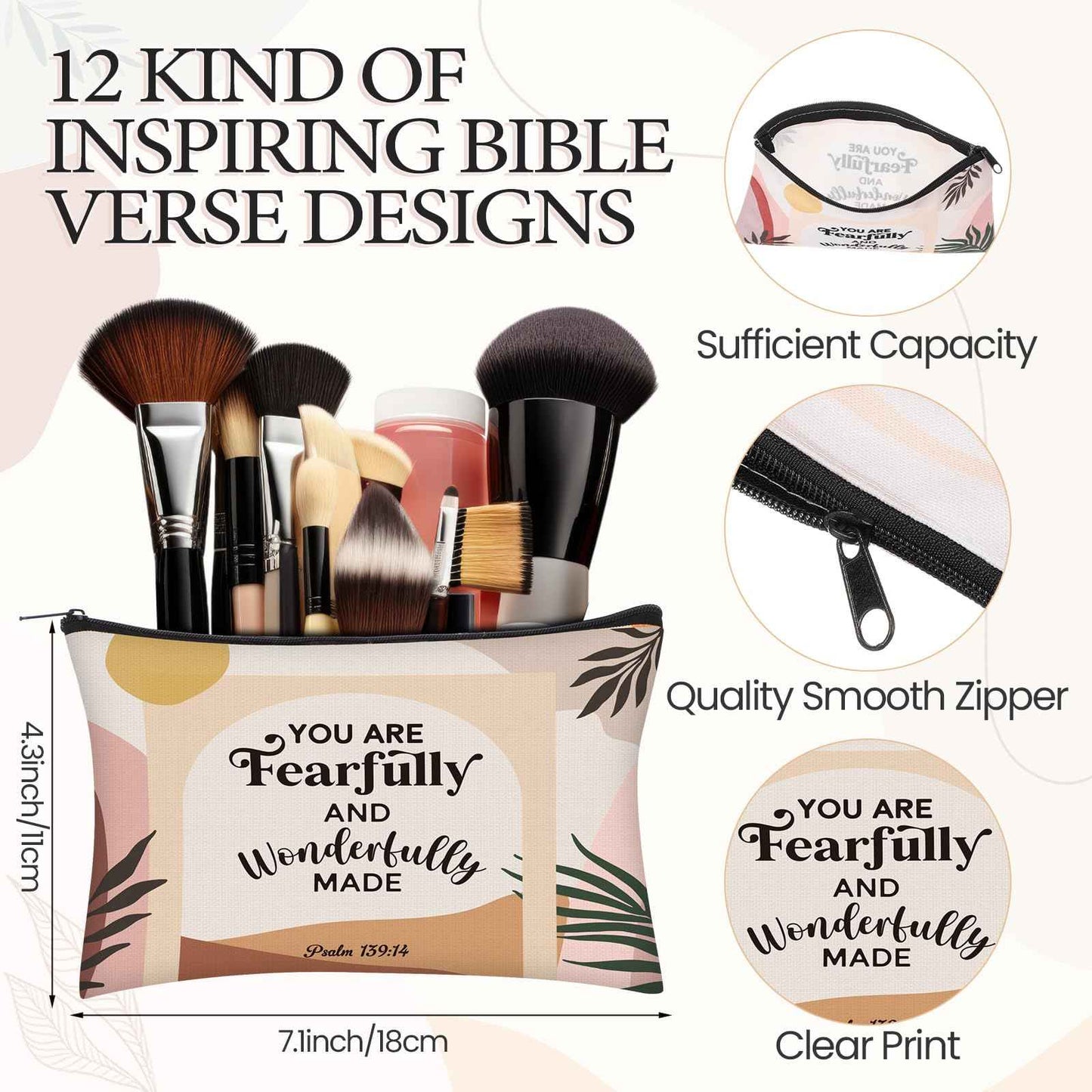 Geelin 24 Pcs Christian Gifts Bulk for Women 12 Religious Canvas Makeup Bags 12 Boho Bible Verse Compact Mirrors Inspirational Church Party Gifts for Women Mother Sister