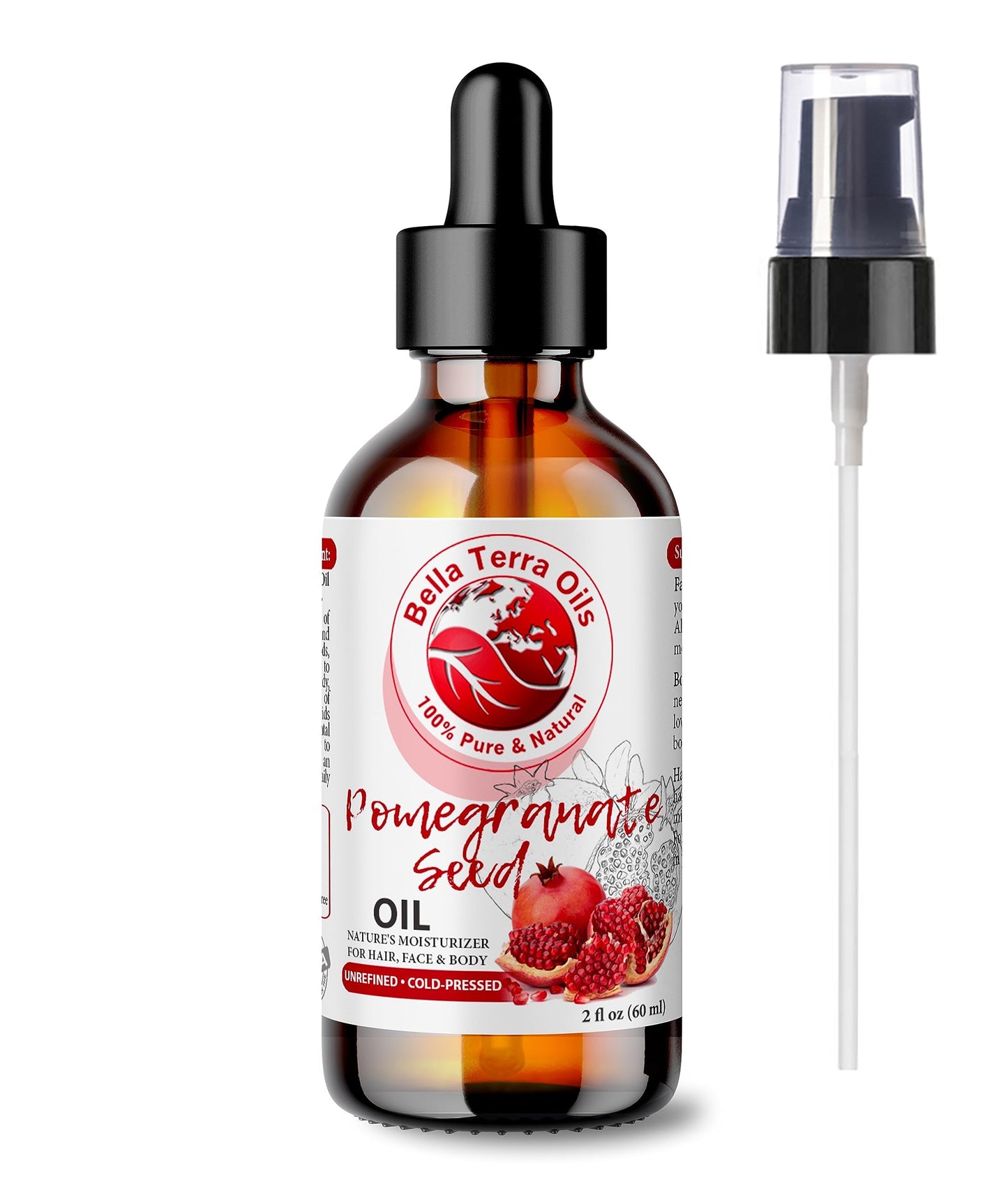 Bella Terra Oils - Organic Pomegranate Seed Oil 2oz - Dive into the Abundant Vitamin K & Omega-5 Benefits, Pure & Untouched, A Skin's Delight