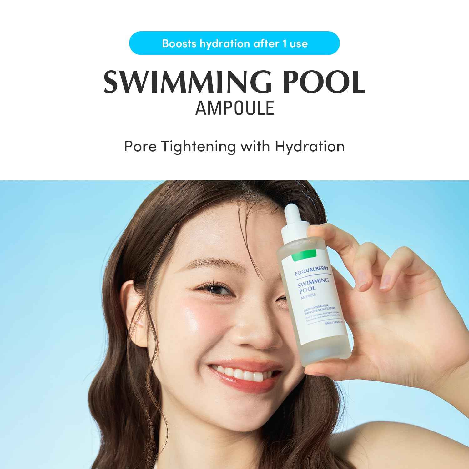 EQQUALBERRY Swimming Pool Ampoule - Hyaluronic Acid Serum for Glass Skin | Deep Hydration and Soothing with CICA Extracts | Korean Skin Care Serum, 1.69 Fl. Oz. 50ml