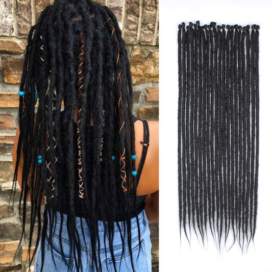 Pouweney 20 Strands Thick Dreadlock Extensions, 24Inch Straight Black Synthetic Crochet Dreads Extensions Hip Hop Style For Women and Man(1cm Width)