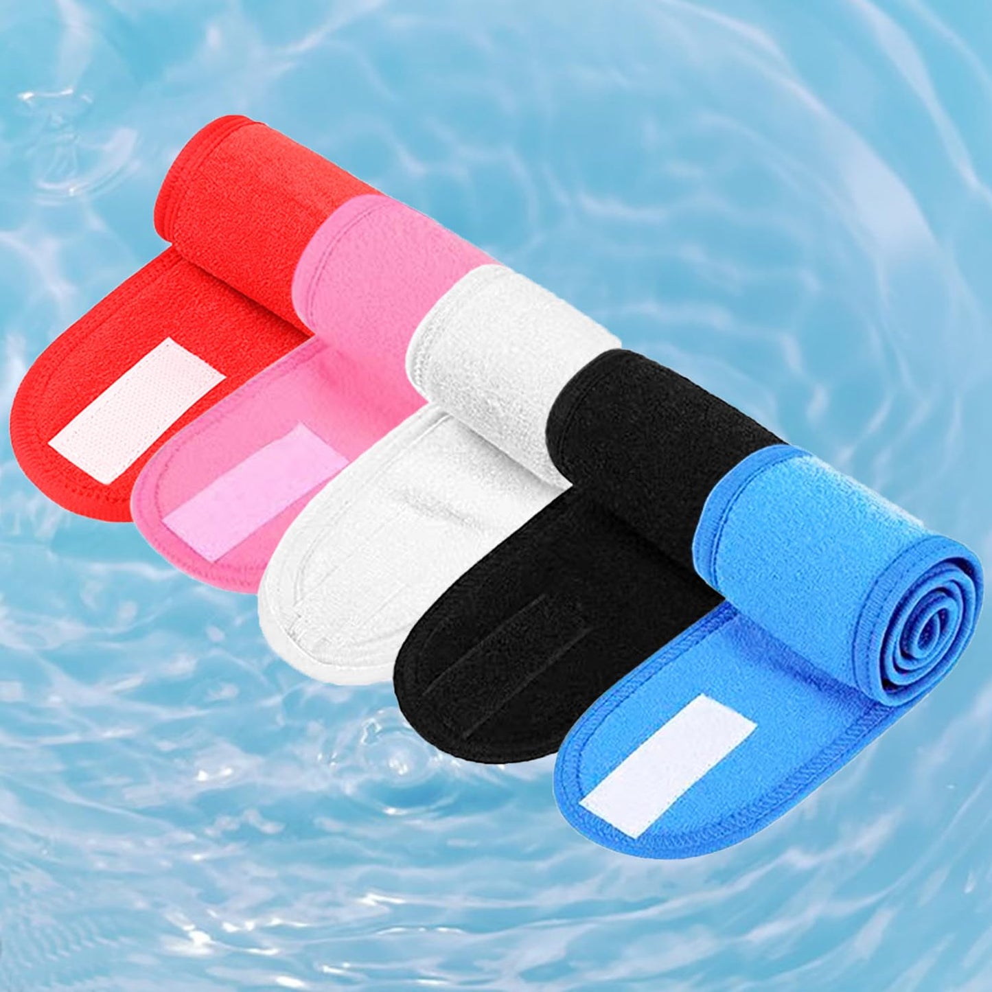 BOQITING 4Pcs Spa Facial Headband Adjustable Soft Head Terry Cloth Headband Makeup Headbands for Shower Facial Mask Face Washing Sports Yoga With Magic Tape Terry （Red）