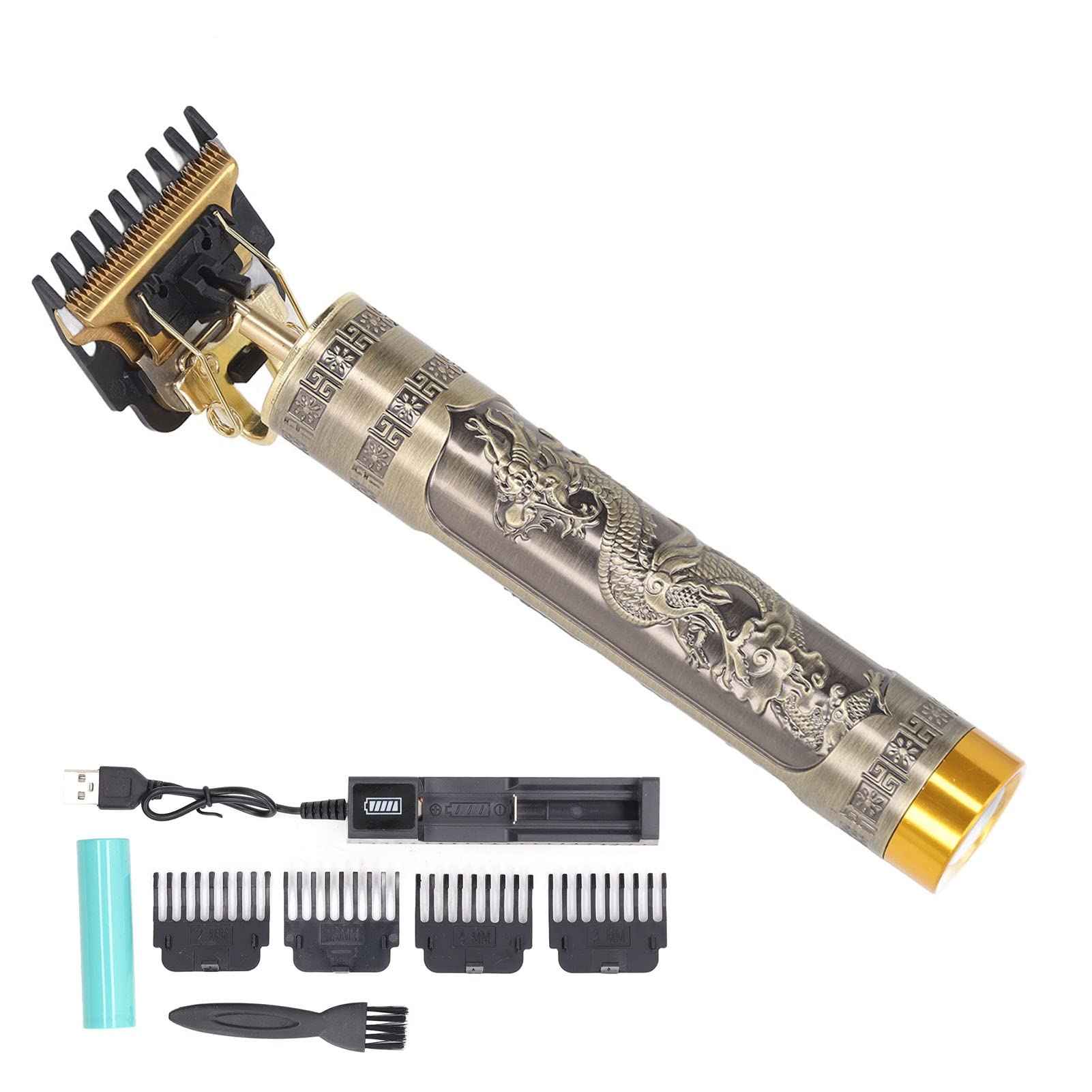 Qinlorgo Professional Hair Clipper, Heavy Duty High Efficiency Compact TBlade Hair Clipper for Hair Cutting (Dragon Pattern Charging Stand)