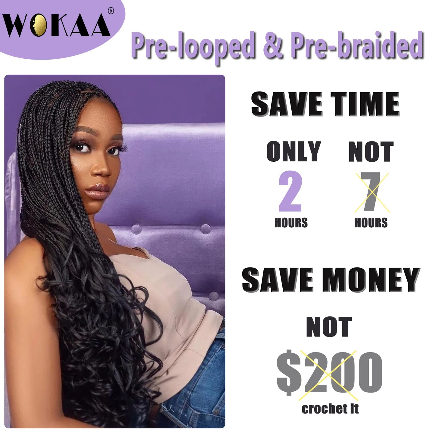 French Curl Crochet Braids 24 Inch Goddess Box Braids Crochet Hair for Women 8 Packs Pre Looped Crochet Box Braids with Curly Ends Synthetic French Curly Braiding Hair Extensions (1B#)