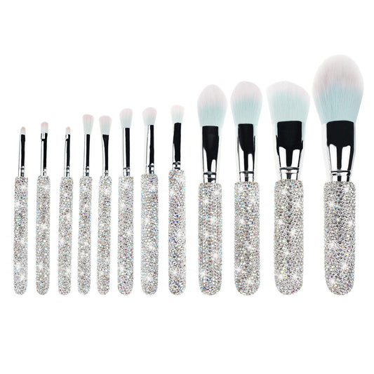 Makeup Brushes Bling Crystal Professional Face Cosmetics Blending Liquid Foundation Powder Concealer Eye Shadows Make Up Beauty Tool Glitter(12PCS) (Purely Handmade) (White)