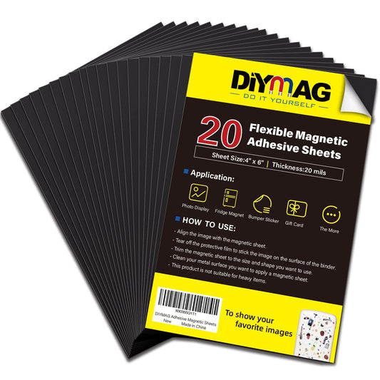 DIYMAG Magnetic Adhesive Sheets, |4" x 6"|, 10 Pack Cuttable, Flexible magnet sheets with adhesive for Crafts, Photos, Easy Peel and Stick