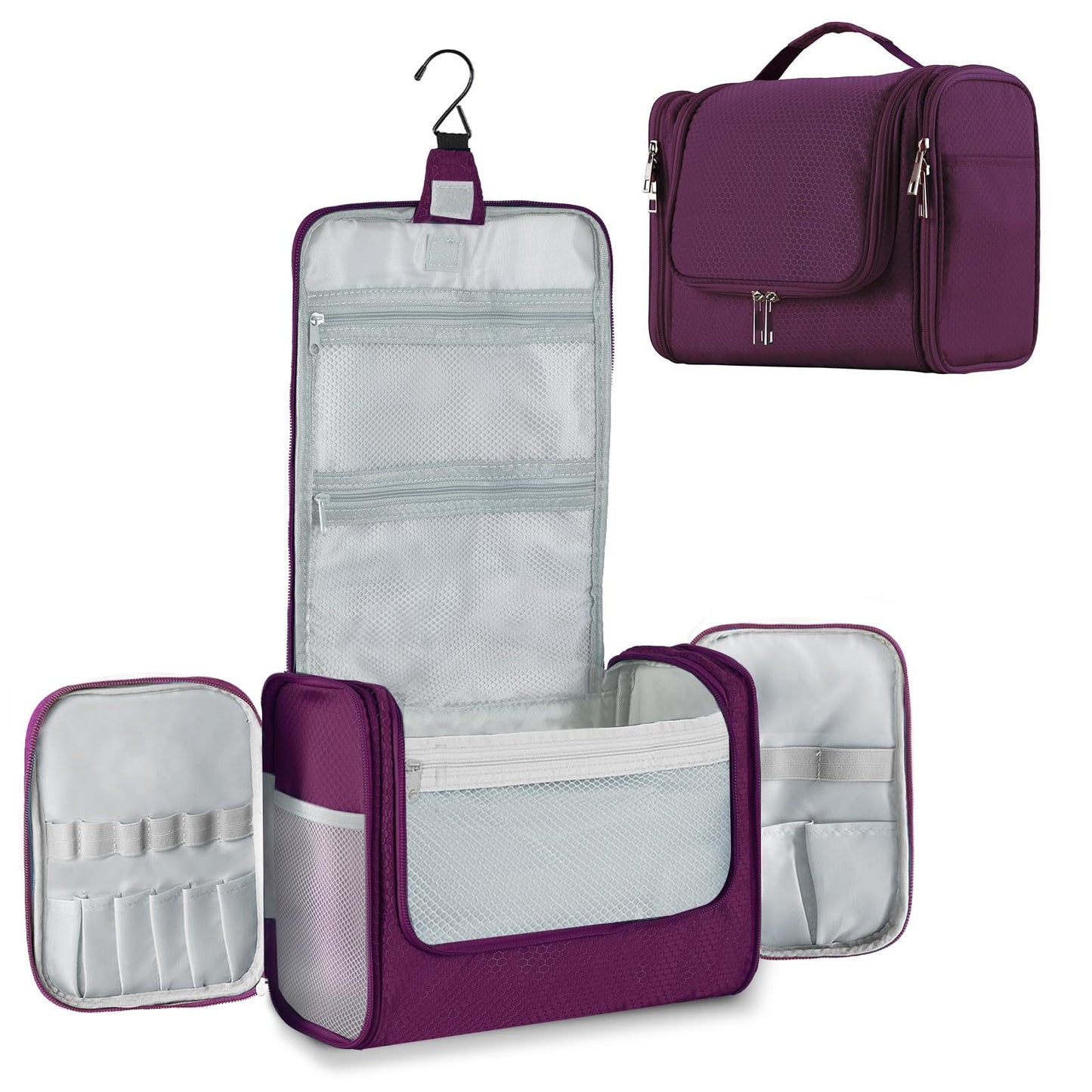 Buruis Large Capacity Toiletry Bag for Women and Men, Hanging Toiletry Organizer Cosmetics Makeup Bag, Water-resistant Dopp kit Shaving Bag for Full Sized Toiletries, Travel Essentials (Purple)