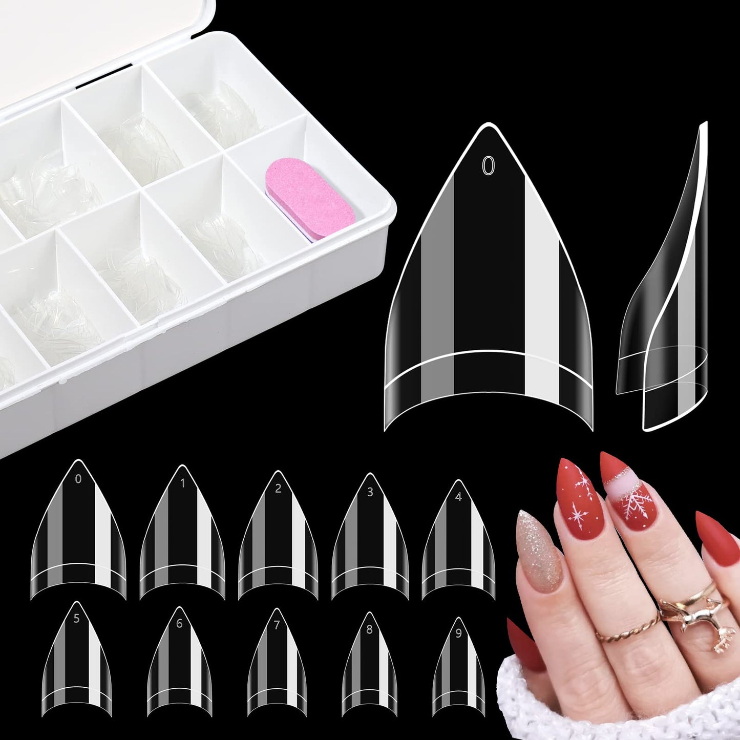 500PCS Short Stiletto Nail Tips for Acrylic Nails Professional, Extra Short Clear False Nails French Tips Artificial Nail Extension for Manicure Nail Salon Supplies DIY Home,10 Sizes