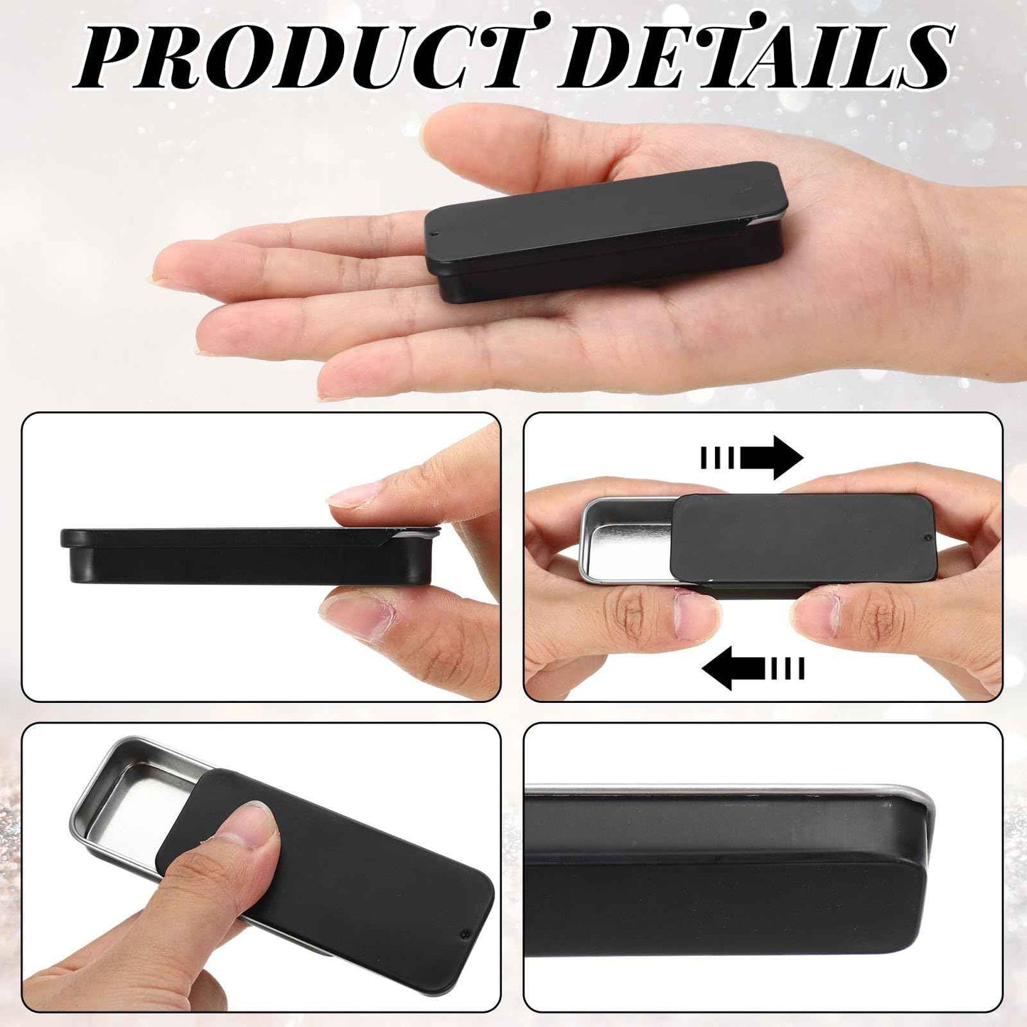 Norme 60pcs Slide Top Small Tins Containers Rectangular Cosmetics Metal Boxes Small Lip Balm Containers Metal Tins with Lids for Lip Balm Jewelry Crafts Pills(Black,1 oz)