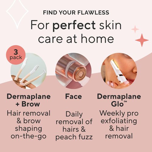 Finishing Touch Flawless Dermaplane Facial Exfoliator and Hair Remover, Facial Hair Removal for Women, 6 Count