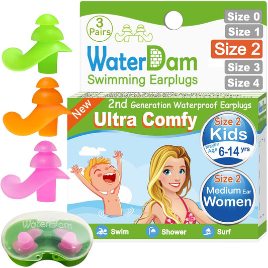 WaterDam Swimming Ear Plugs Great Waterproof Ultra Comfy Earplugs Prevent Swimmer's Ear