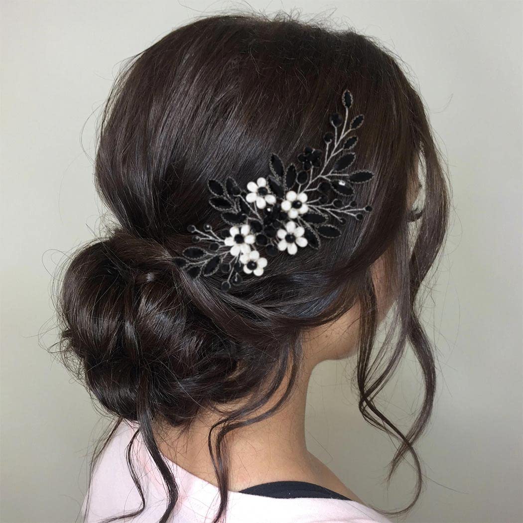 Jeairts Rhinestone Pearl Hair Comb with Floral Headpiece - Crystal Hair Accessories for Brides and Women