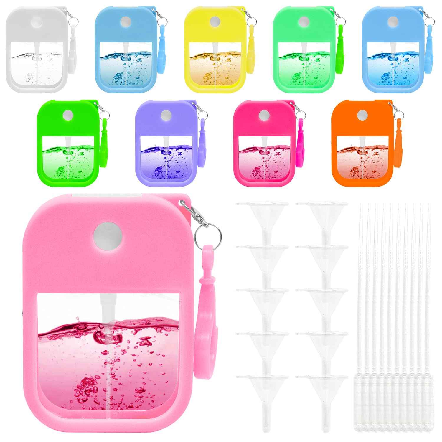 VIEKIER 10 Pcs Portable Card Spray Bottle 1.29oz Refillable Perfume Bottle Reusable Leakproof Spray Bottle Water Spray Bottle with Keychain for Cosmetic 10 Color