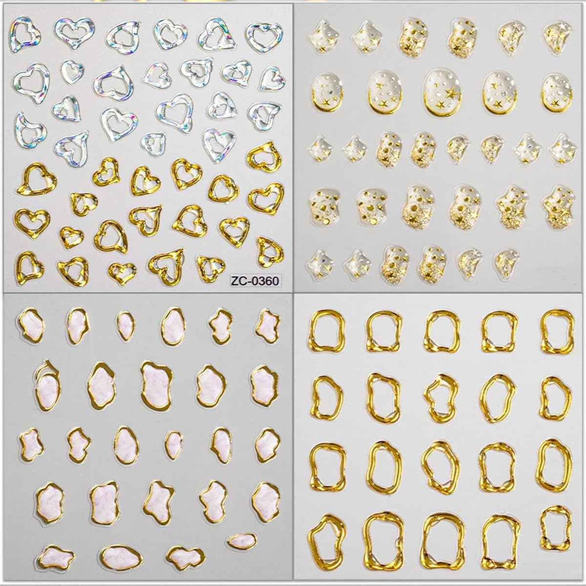 5D Gold Embossed Nail Art Stickers Crystal Soft Glue Irregular Geometric Frames Nail Stickers Sliver Hollow Designs Self Adhesive Nail Decals for Women DIY Acrylic Nail Accessories