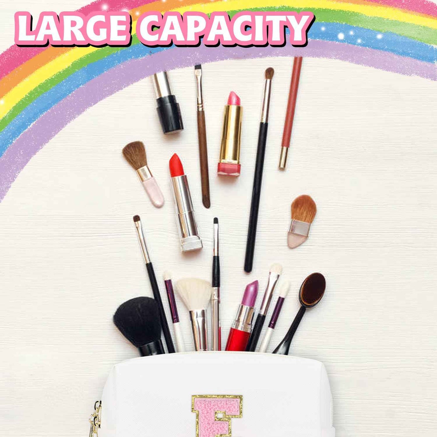 Gosuoa Initial Makeup Bag,Personalized preppy bag Waterproof PU Leather Chenille Letter Cosmetic Bag,Portable Travel Toiletry Bag Monogram Birthday Gift for Women Girls Mom Friends (Letter E)