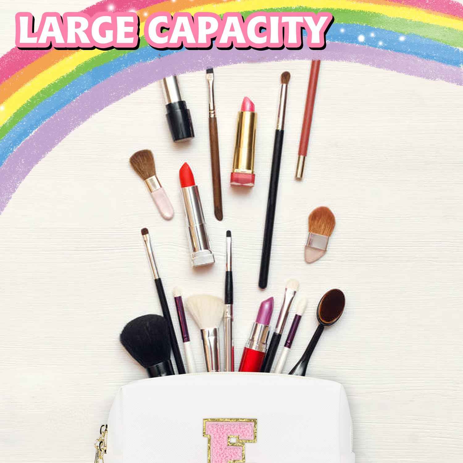 Gosuoa Initial Makeup Bag,Personalized preppy bag Waterproof PU Leather Chenille Letter Cosmetic Bag,Portable Travel Toiletry Bag Monogram Birthday Gift for Women Girls Mom Friends (Letter E)