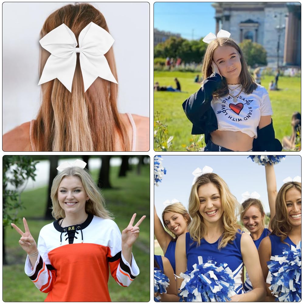 Hair Accessories for Girls and Women: White Big Cheer Bows, Ponytail Holders, Ribbons for Cheerleaders and Softball Players