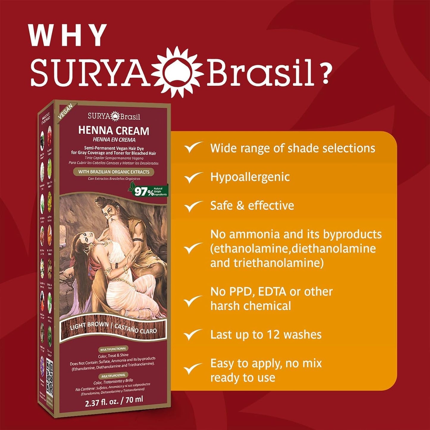 Henna Light Brown Cream Surya Nature, Inc 2.31 oz Cream