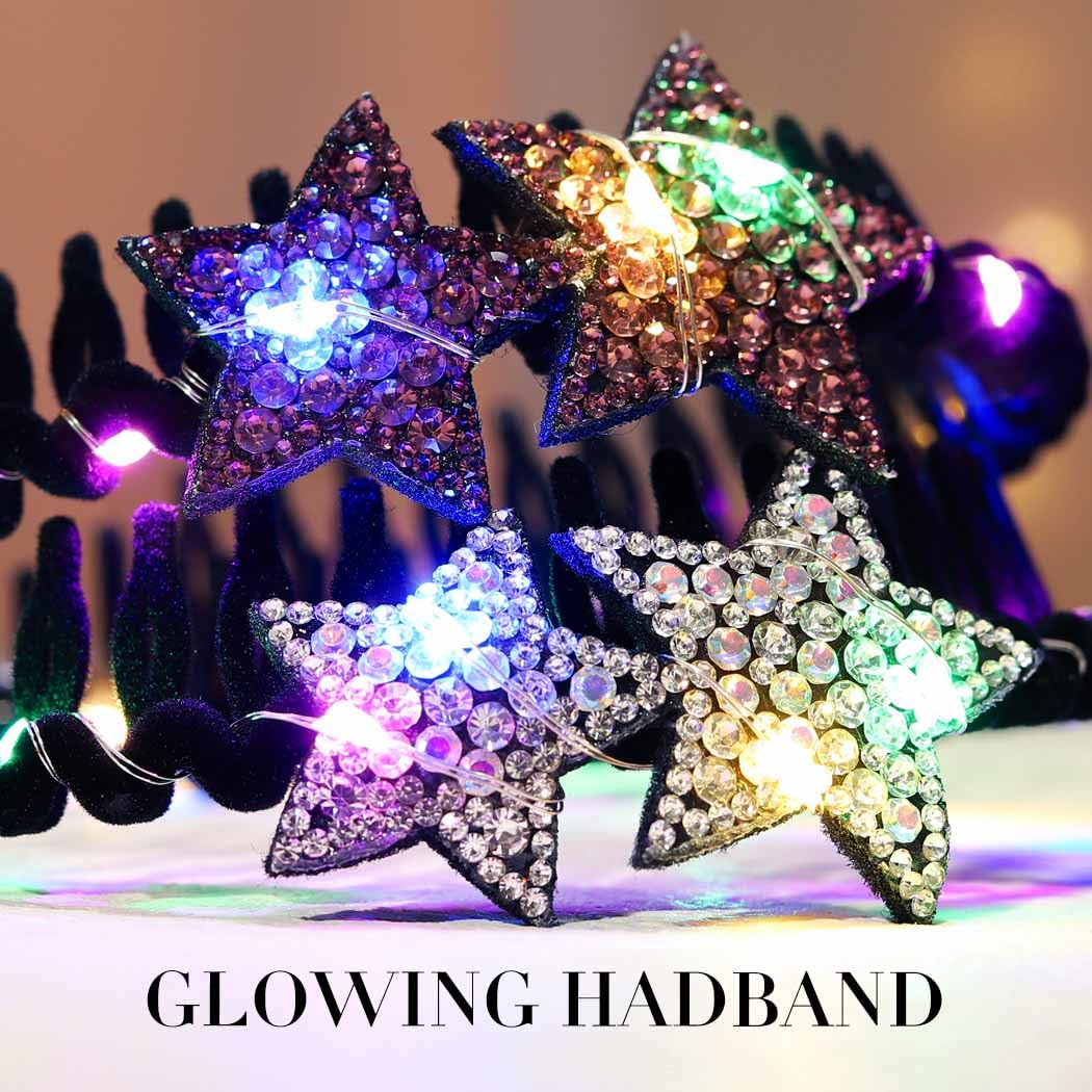 Bouory Light Up Star Headbands Rhinestone Thin Hairband with Teeth LED Non Slip Head Bands for Women 2PCS (Type B)