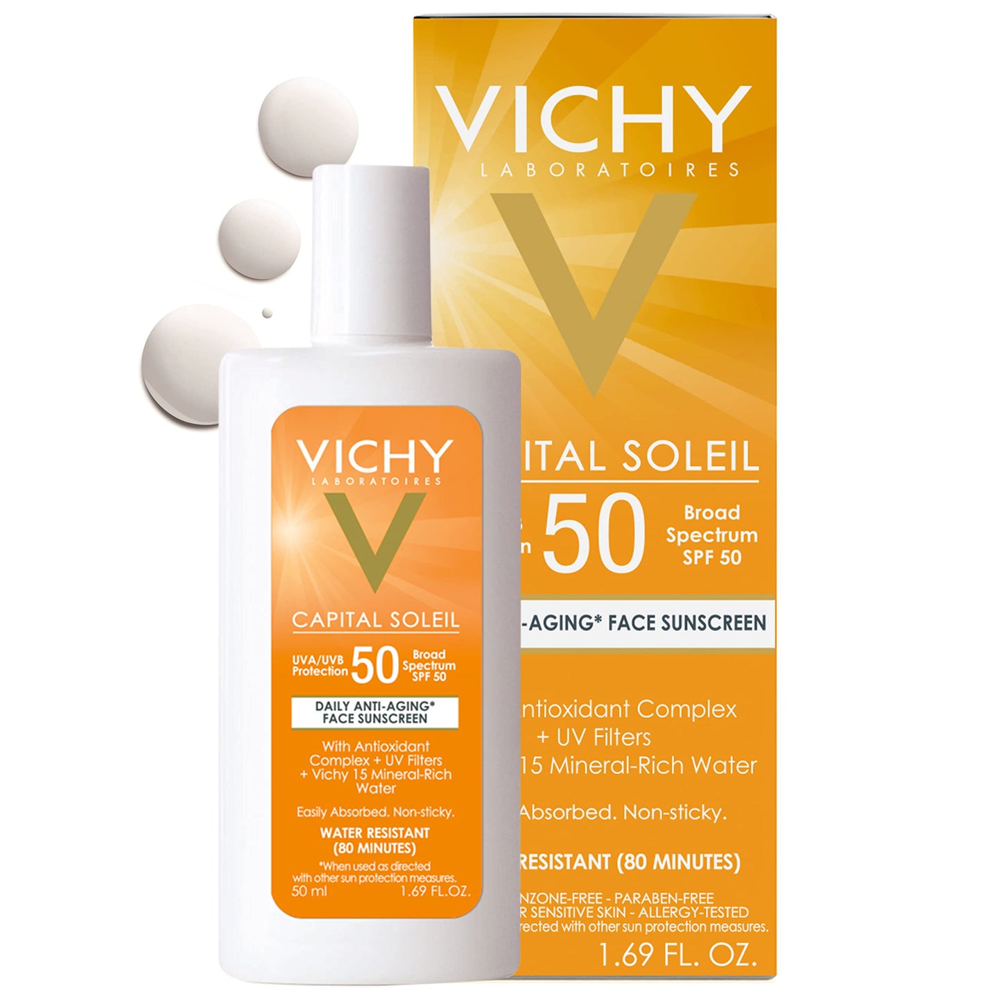 Vichy Capital Soleil Face Sunscreen SPF 50, Anti Aging Travel Size Sunblock for Face with UVA and UBA Sun Protection, Daily Face Sunscreen for Sensitive Skin, Oxybenzone Free,