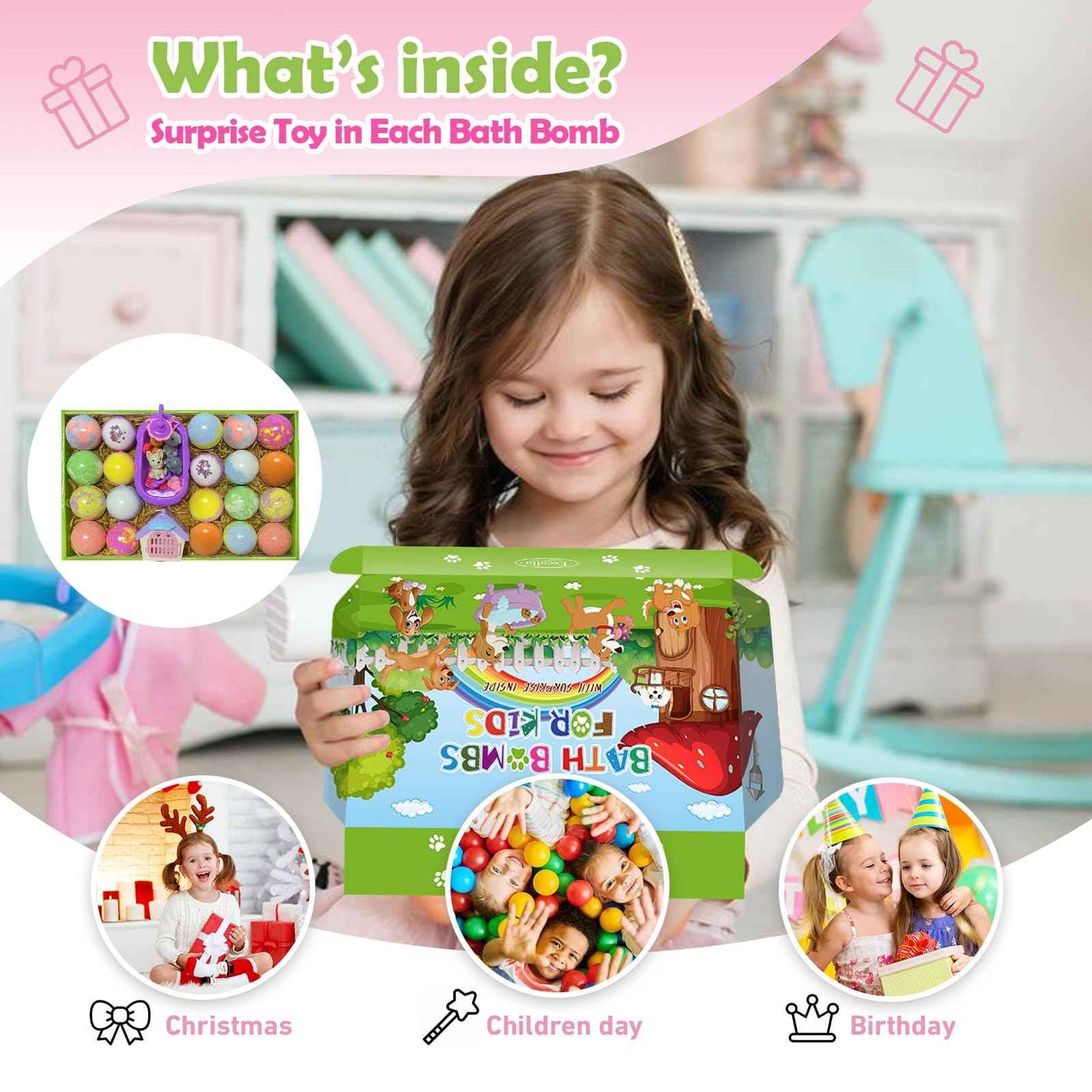 Bath Bombs for Kids with Surprise Inside, 20 Pack Kids Bath Bombs with Puppy Dolls Inside, Safe Handmade Bubble Bath Fizzies Bomb, Ideal Birthday Christmas Easter Egg Gift Set