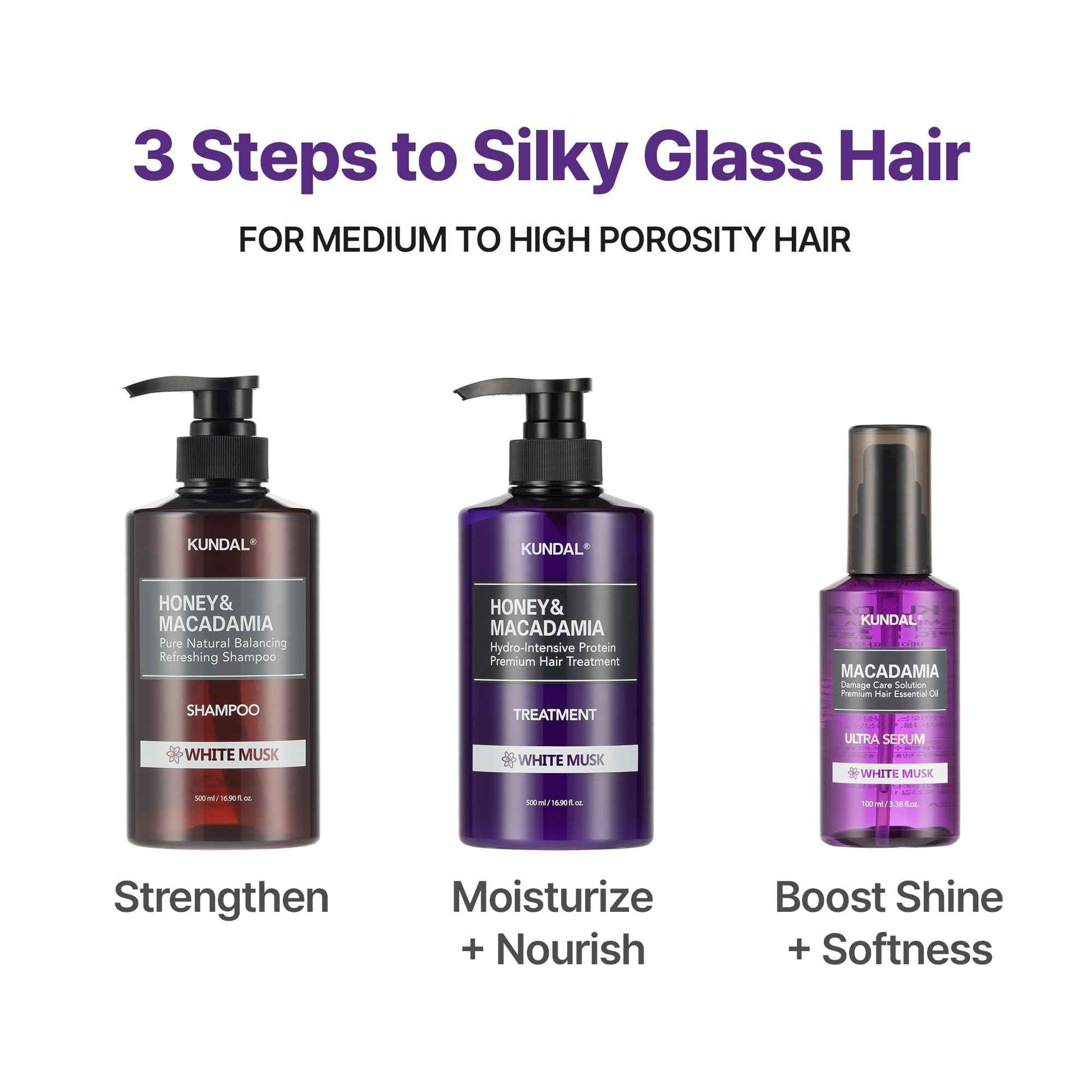 KUNDAL Honey & Macadamia Natural Shampoo [White Musk] Korean Hair Care Shampoo Damage Repair Strengthen, Nourish, with Argan Oil, Free Paraben & Sulfate 16.9 fl oz (Pack of 2),Stocking Stuffers