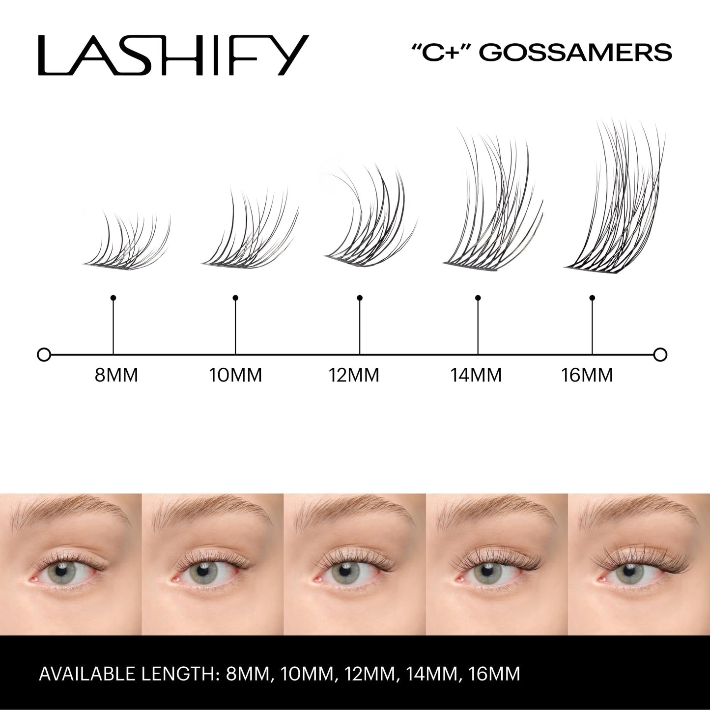 Lashify Curl Plus+ 10mm Gossamer Eyelash Extensions Refill in Black, Easy DIY False Lashes for the Most Delicate, Natural and Long Lasting Look