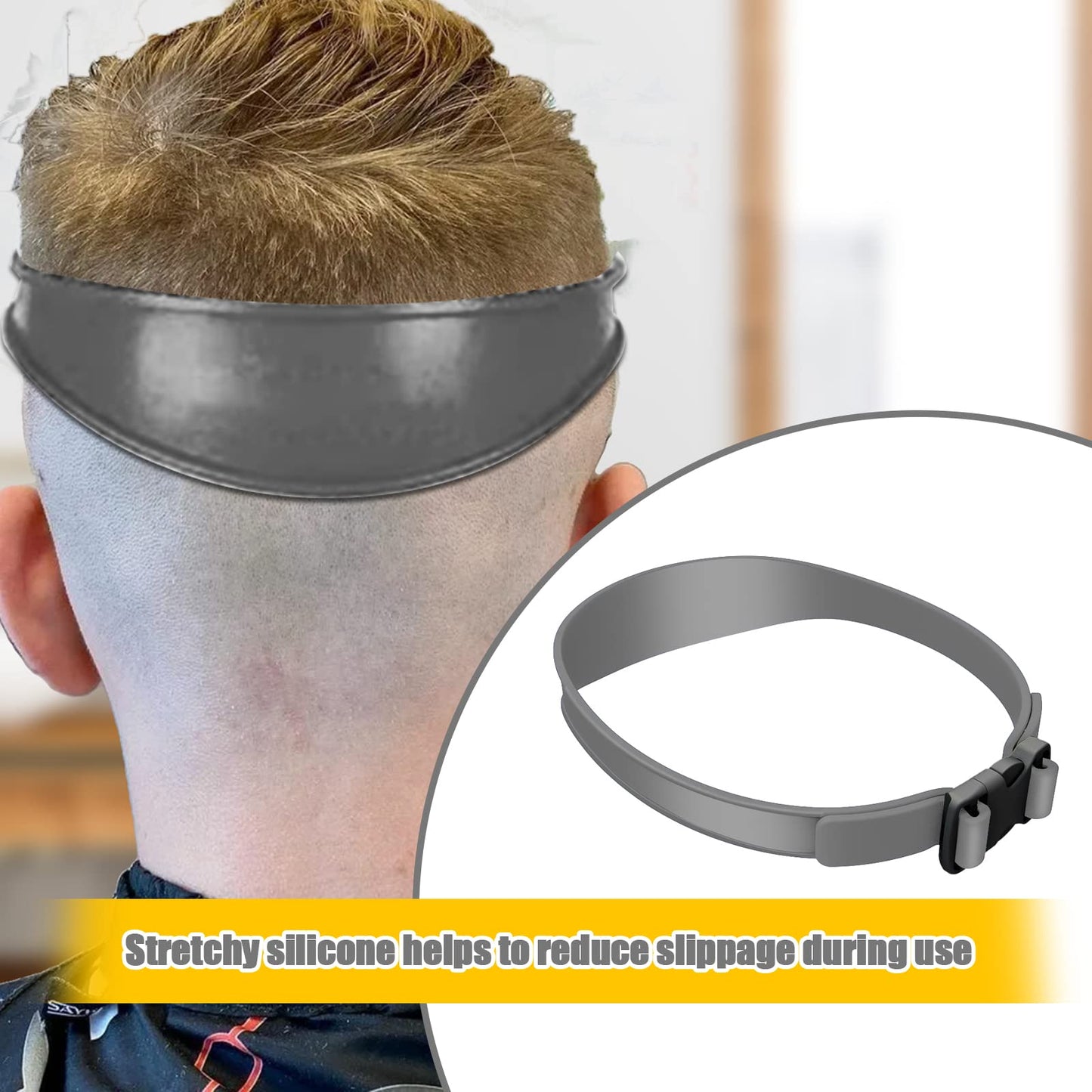 Neckline Shaving Template and Hair Trimming Guide, Adjustable Curved Silicone Haircut Band for DIY Home Haircuts - Buzz, Fade and Taper Guide for Clippers (Grey)