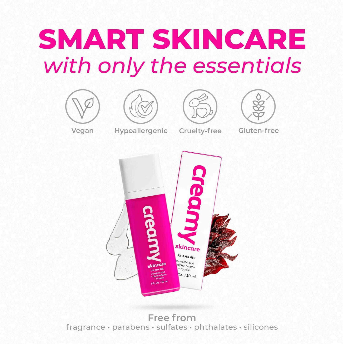 Creamy Skincare Mandelic Gel 7% – Exfoliating & Blemish Control Face Gel with Mandelic Acid, Alpha-Arbutin, Allantoin & Hypskin – Gentle Formula 1 fl oz/30mL