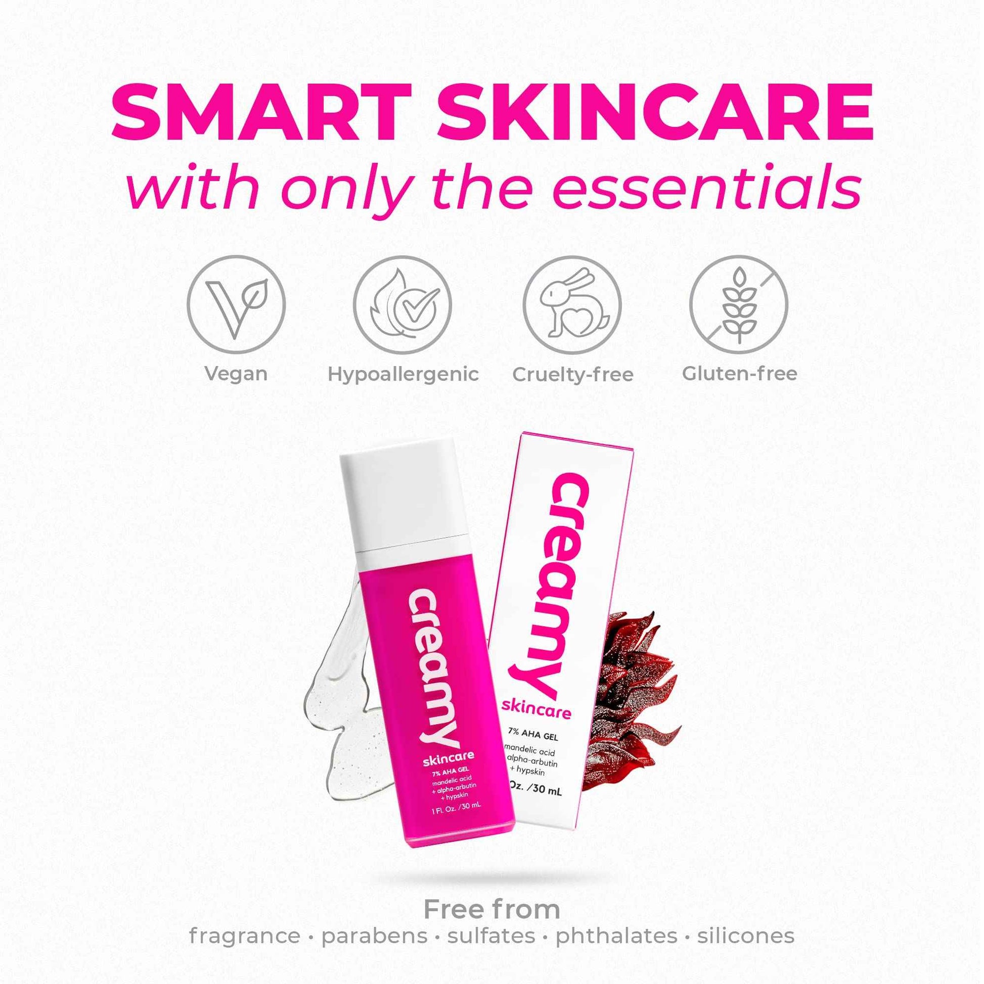 Creamy Skincare Mandelic Gel 7% – Exfoliating & Blemish Control Face Gel with Mandelic Acid, Alpha-Arbutin, Allantoin & Hypskin – Gentle Formula 1 fl oz/30mL