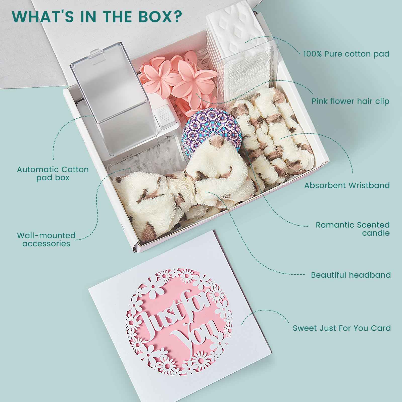 Cotton Pad Holder Christmas Birthday Gifts Sets For Women,Automatic Reusable Square Dustproof Waterproof Cosmetic Bathroom Pad Dispenser include Headband,Wrist Bands,Hair Clips Scented Candles