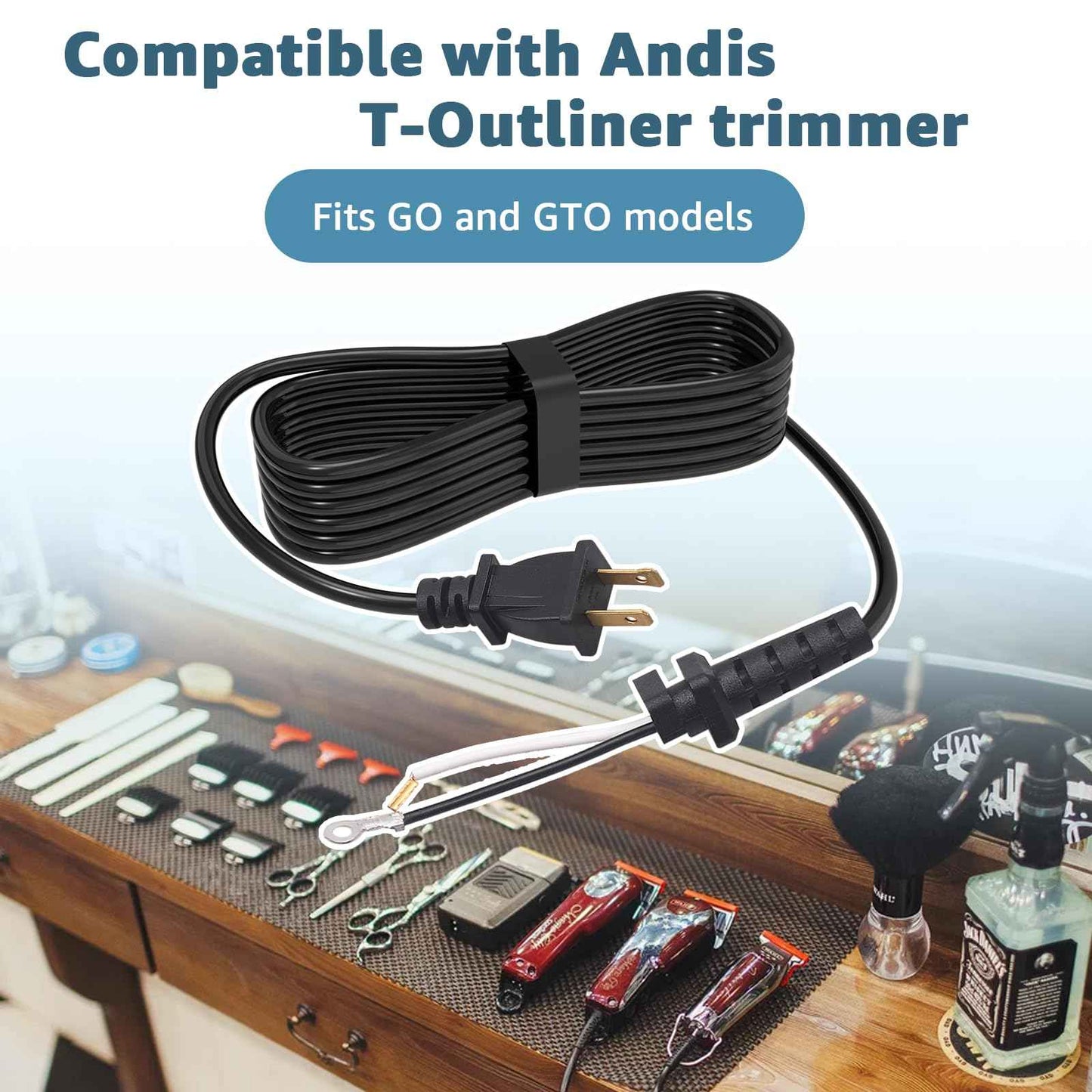 Hair Clippers Cord Replacement for Andis T-Outliner (2-Wire) – Compatible with GO & GTO Models