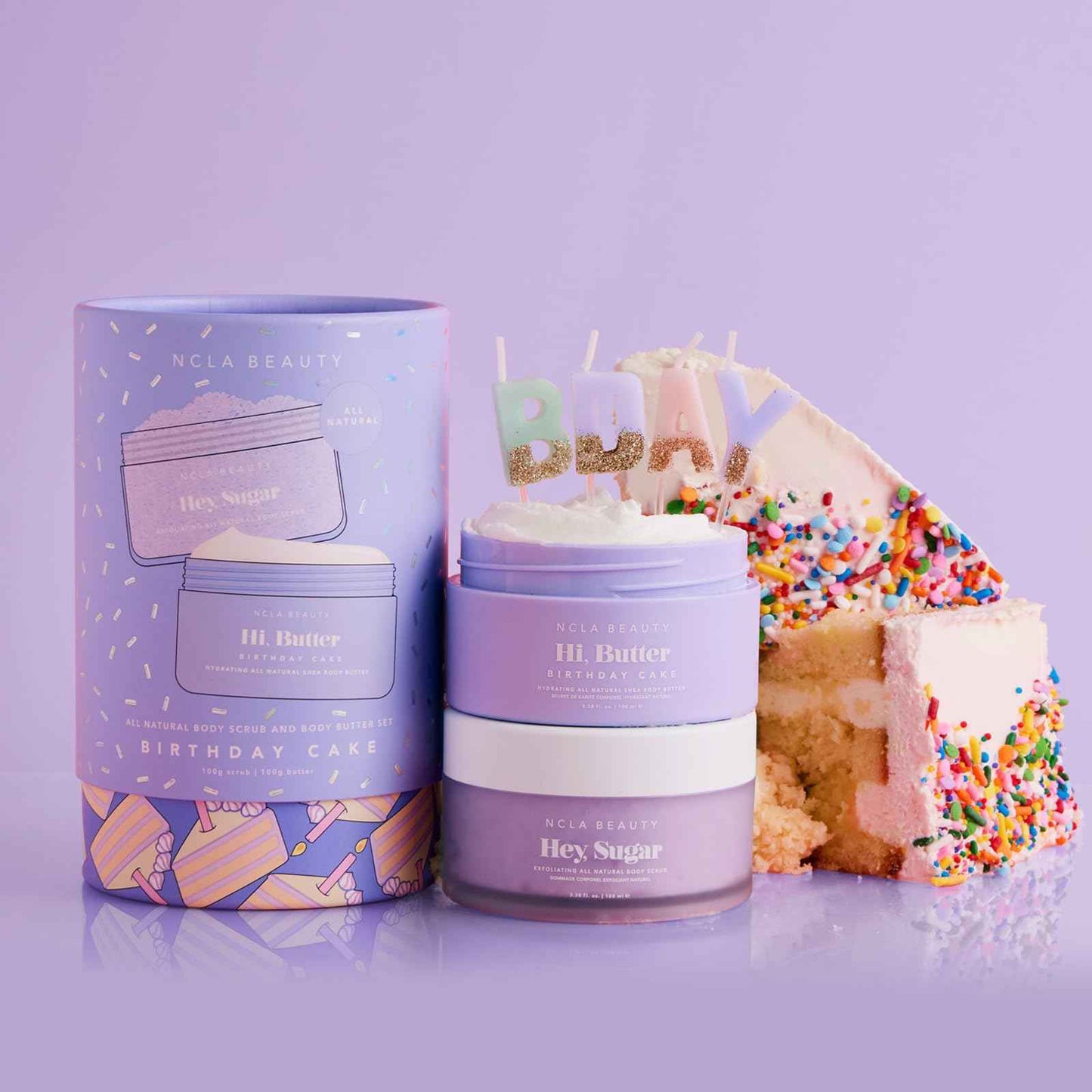 NCLA - Birthday Cake Body Care Discovery Set (Body Scrub + Body Butter) | Vegan, Cruelty-Free, Clean Skincare | Made in USA (2 Pieces; 100 mL each)