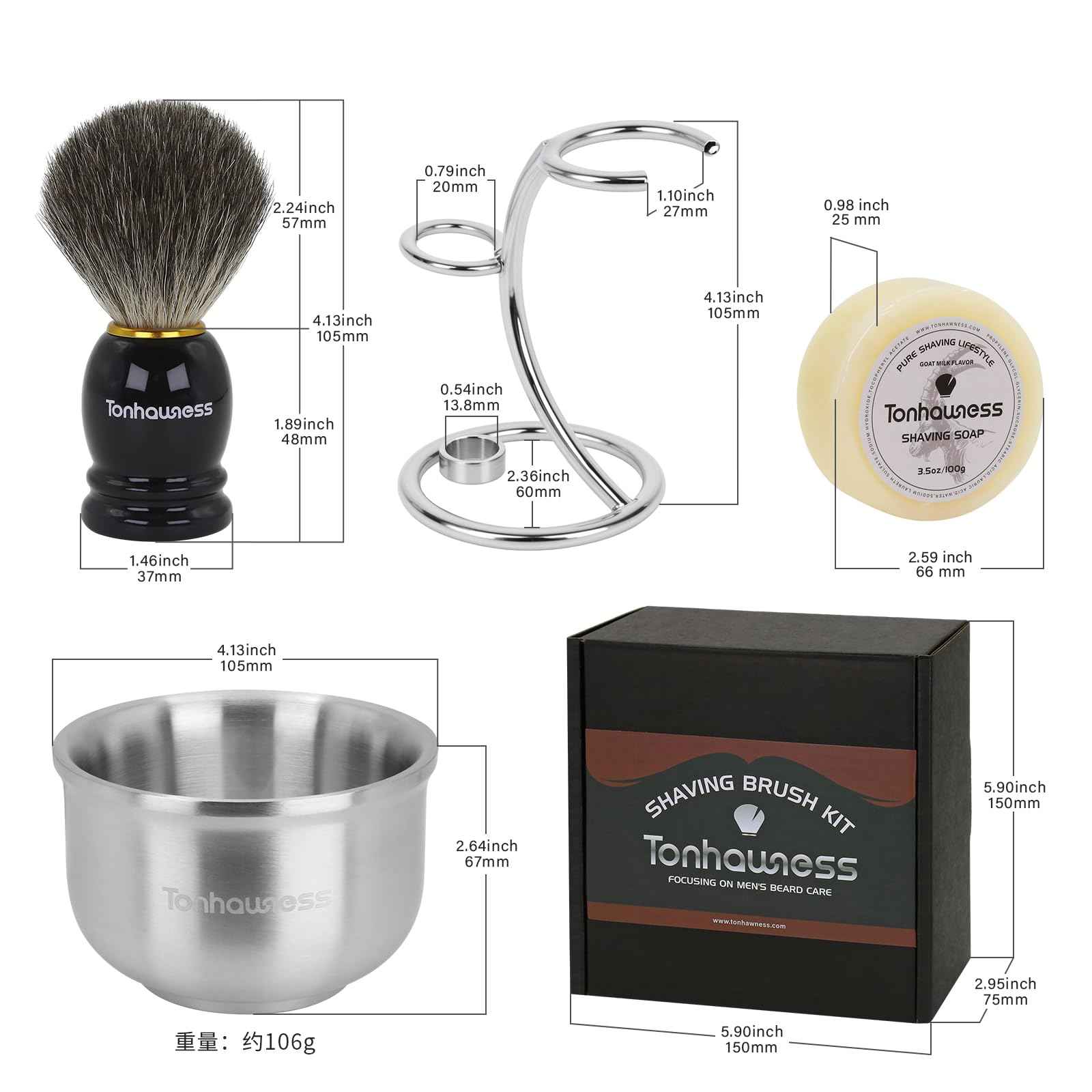 Shaving Brushes Kit For Men, 4 In 1 Shaving Brush Set Includes Badger Hair Shave Brush, Stainless Steel Shaving Bowl, Shaving Stand and Soap