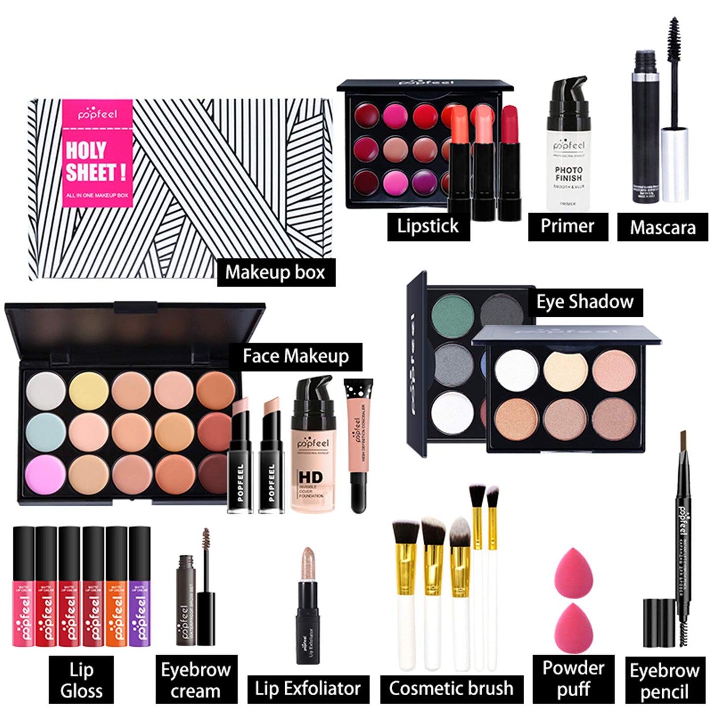 FantasyDay All-in-one Makeup Set Holiday Gift | Full Makeup Kit for Women Essential Starter Bundle Include Eyeshadow Palette Lipstick Blush Cream Concealer Face Powder Eyeliner Mascara Lipgloss Brush