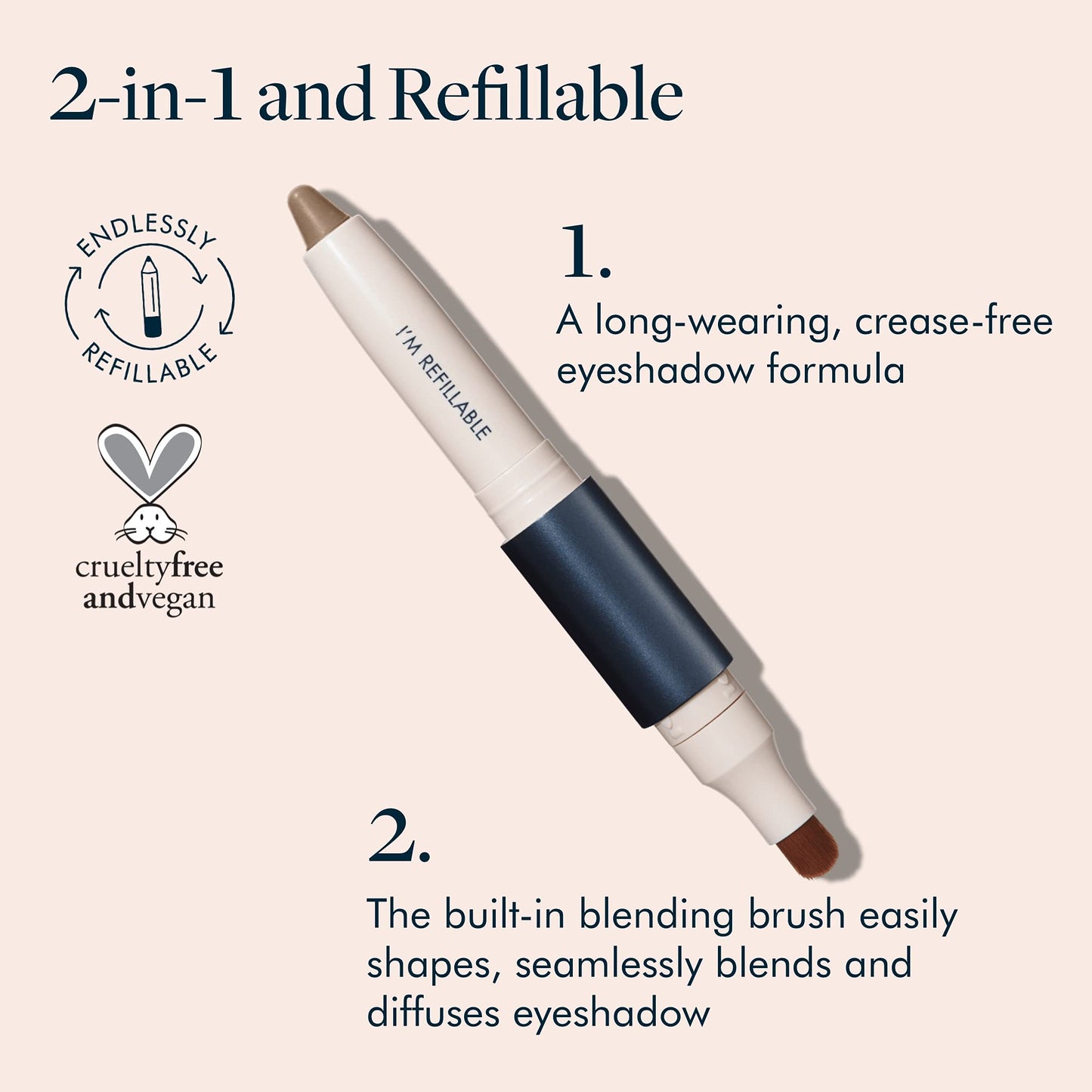 TRE'STIQUE Trestique Shadow Crayon, Refillable Eyeshadow Crayon With Built-In Blending Brush, Sustainable Shadow Makeup, Clean Beauty Eyeshadow