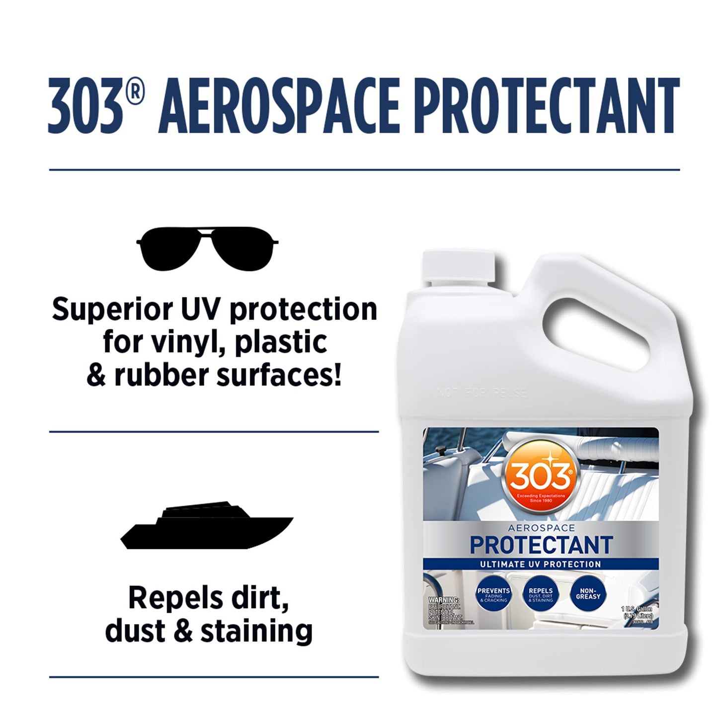 303 Products Marine Aerospace Protectant – UV Protection – Repels Dust, Dirt, & Staining – Smooth Matte Finish – Restores Like-New Appearance – 128 Fl. Oz. (30370)