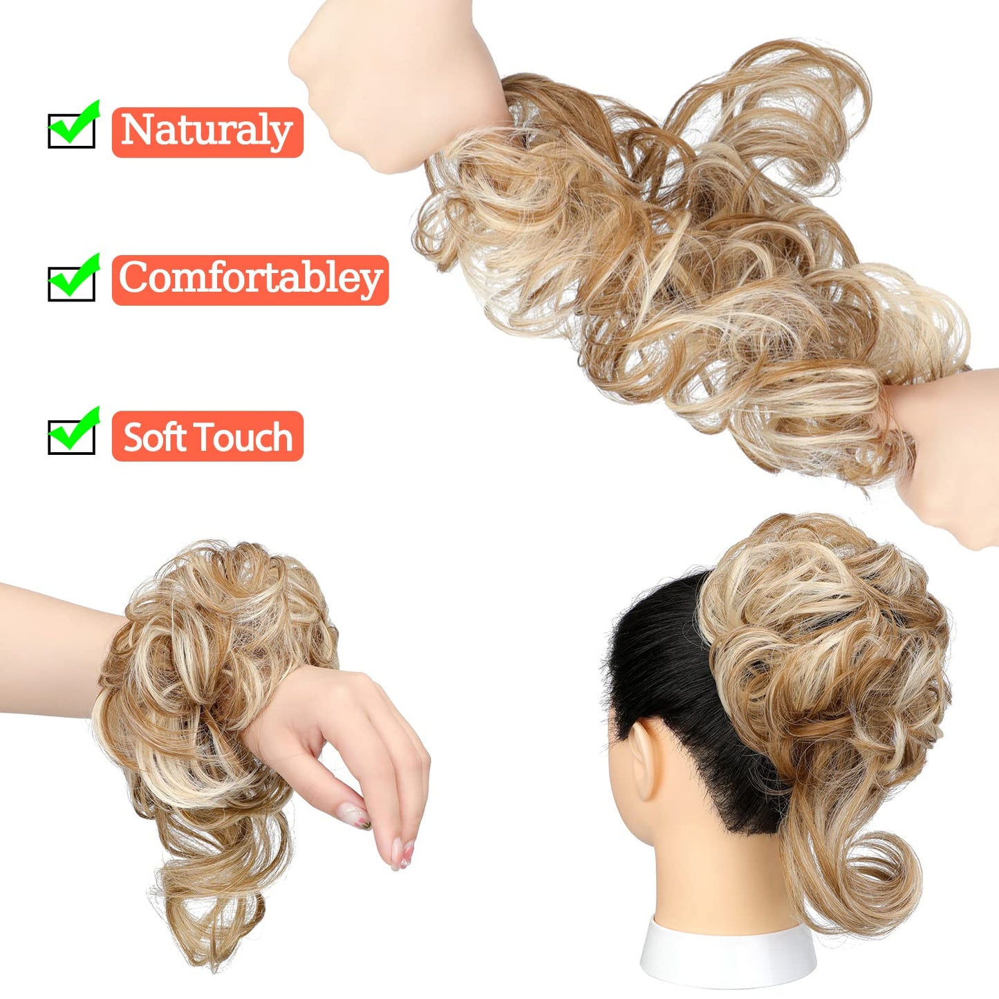 Mitrygreen Messy Bun Hair Piece Tousled Updo Extension Elastic Rubber Band Hair Extension Piece for Women Girls Ginger Brown Mix Bleach Blonde